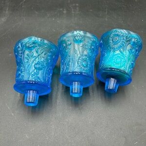 Set of Three home interior sunflower Blue Floral Glass votive holder cups
